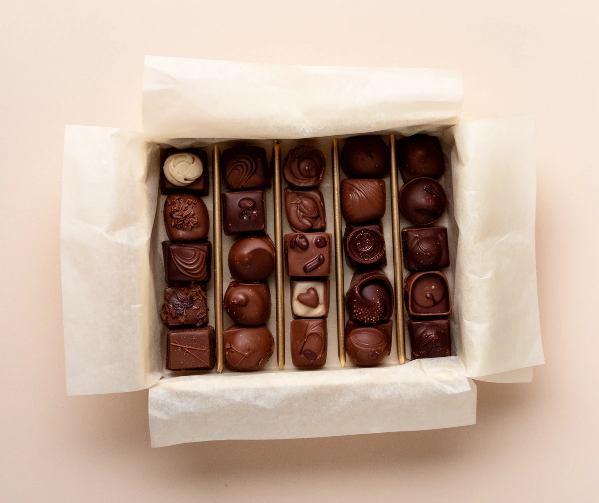 Assorted chocolates arranged in a box