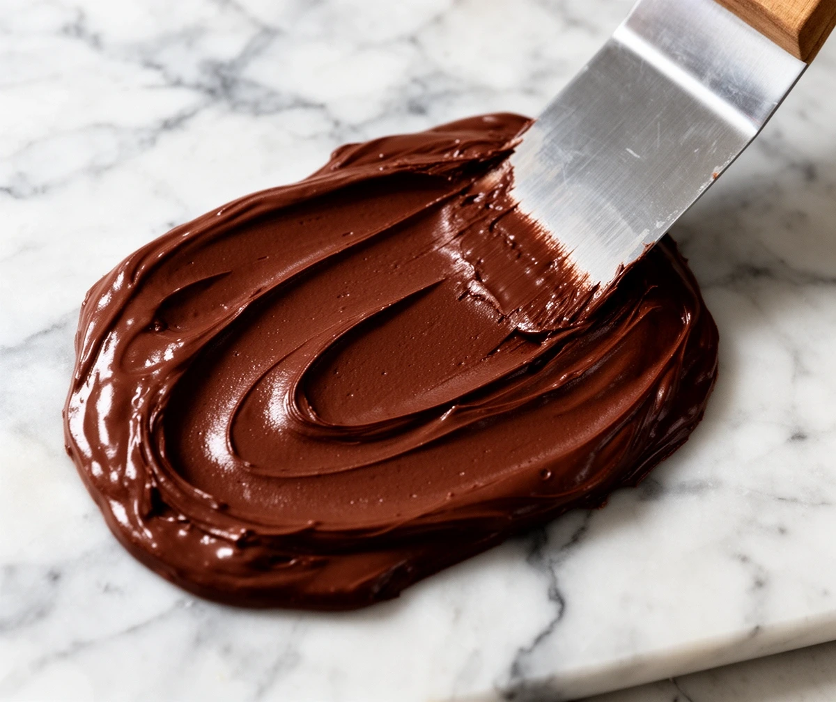 Chocolate being tempered on a marble slab